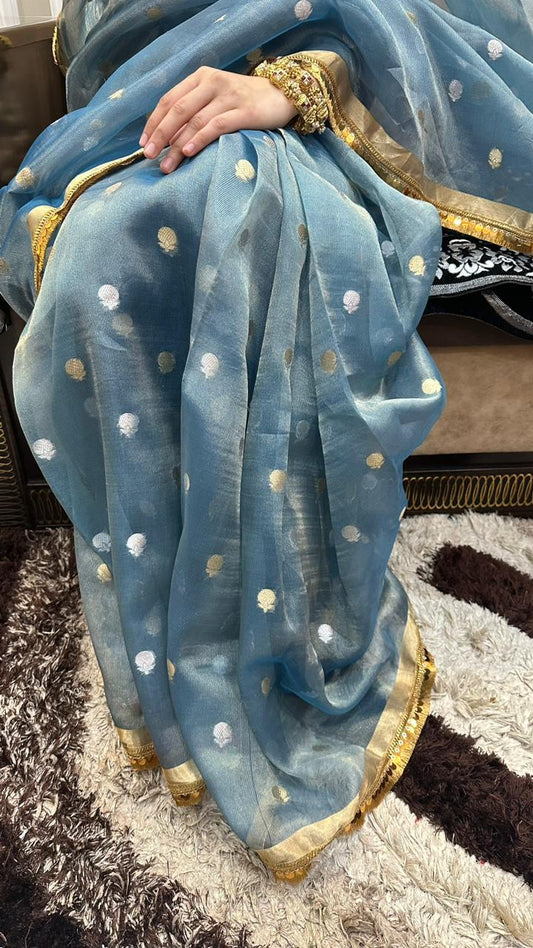 Pure Banarasi Kora Tissue Silk Saree...Sky blue color