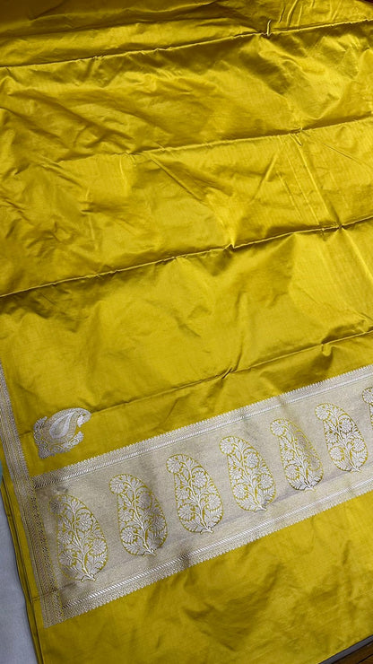 Handwoven Pure Banarasi Katan Silk Kaduwa Saree...Mustard color