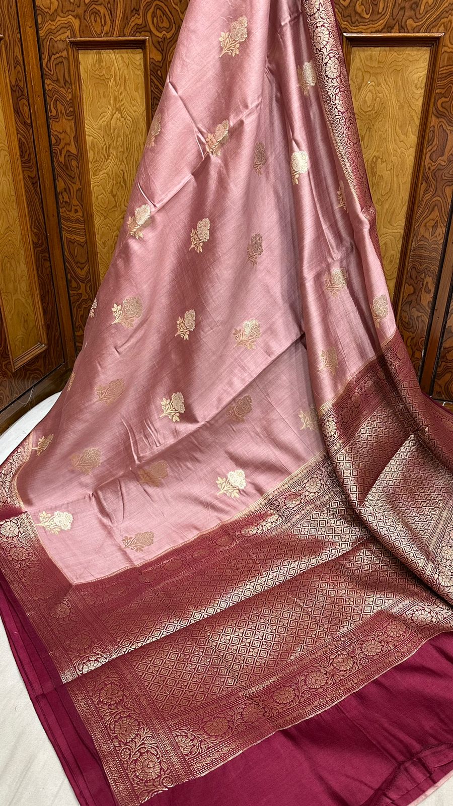 Pure soft spun silk summer wear banarasi sona rupa zari buta contrast border saree