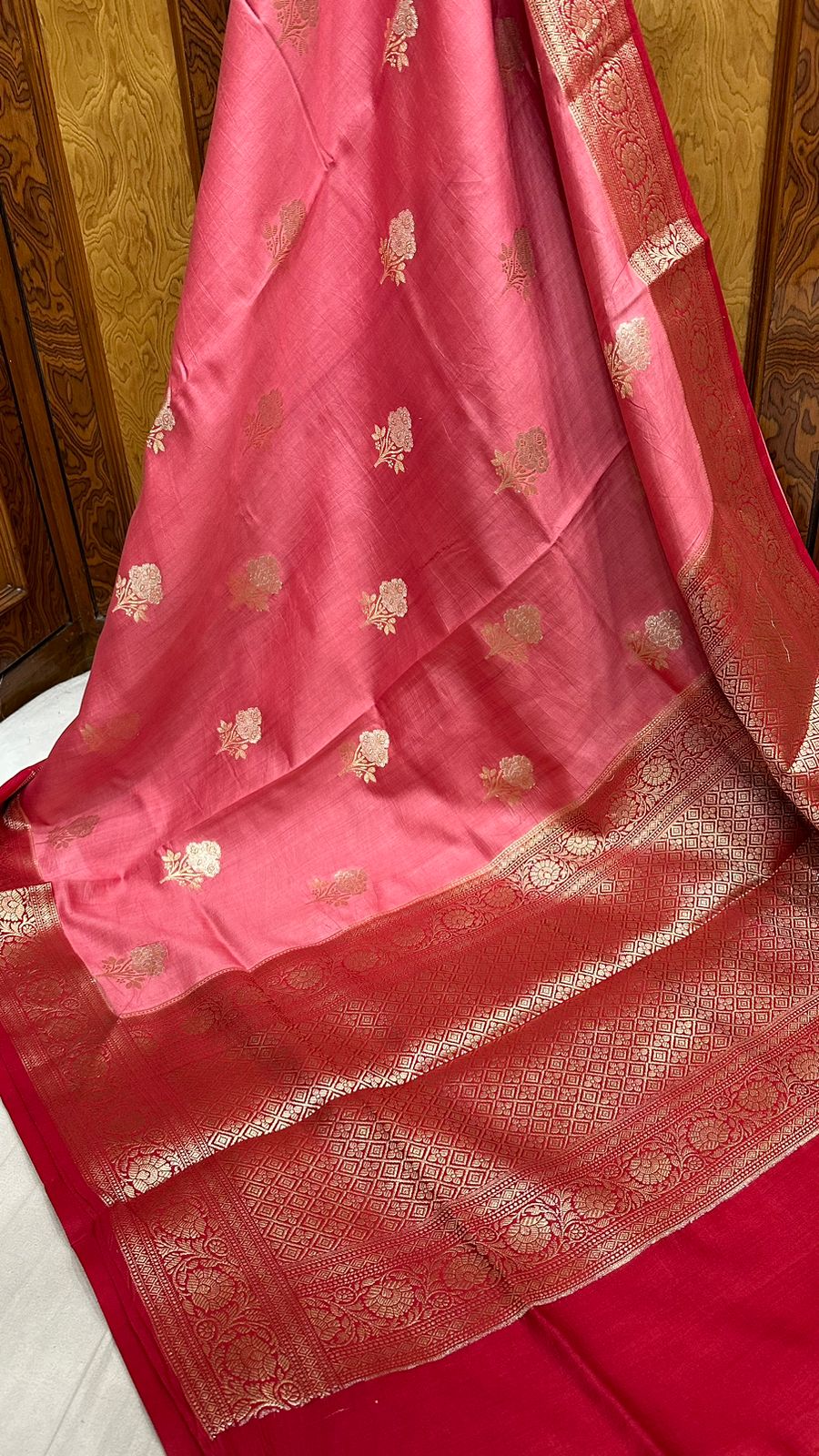 Pure soft spun silk summer wear banarasi sona rupa zari buta contrast border saree