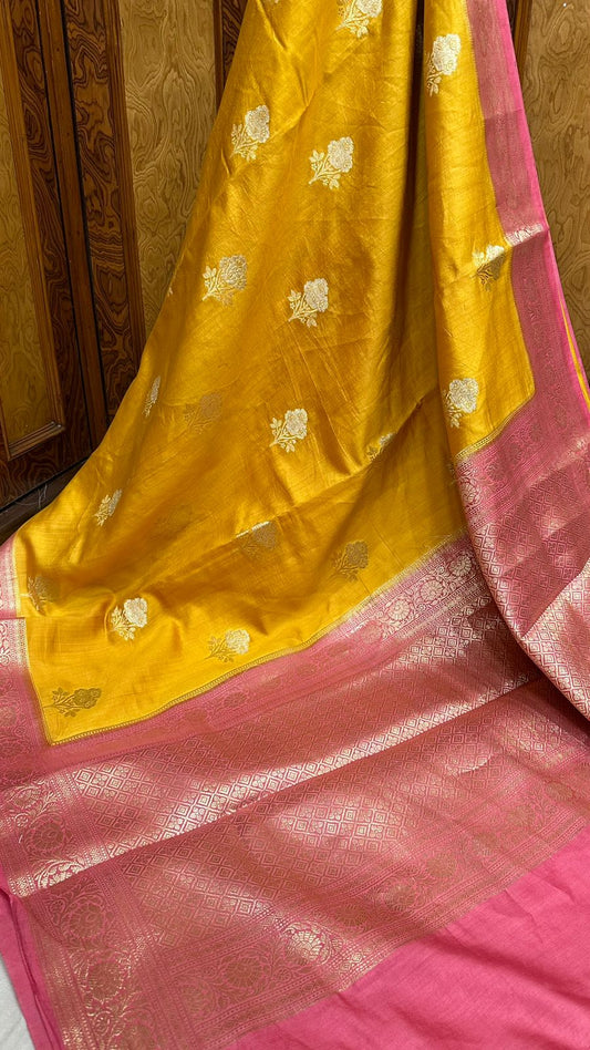 Pure soft spun silk summer wear banarasi sona rupa zari buta contrast border saree