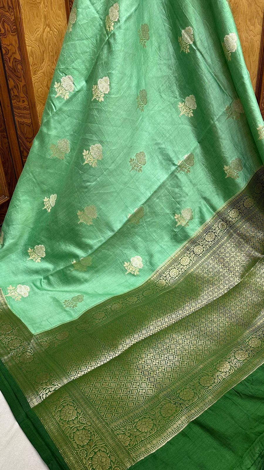 Pure soft spun silk summer wear banarasi sona rupa zari buta contrast border saree