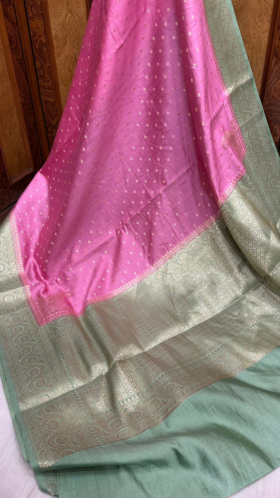 Pure soft spun silk summer wear banarasi zari buti contrast border saree