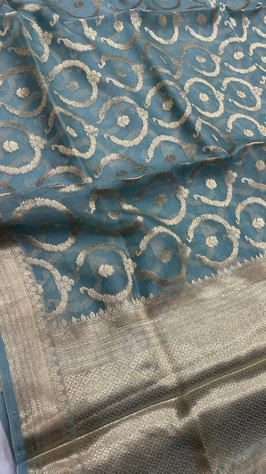 Pure Organza Silk with pure Zari Work Saree Pastel color