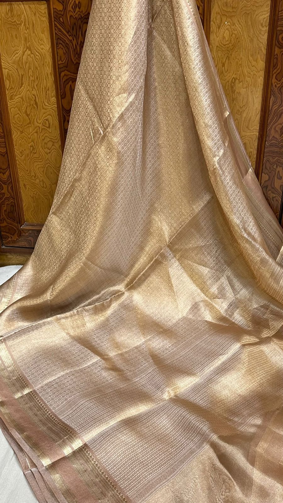 Handloom Pure soft Tissue Silk brocade Work Katan Border Saree Pastel color