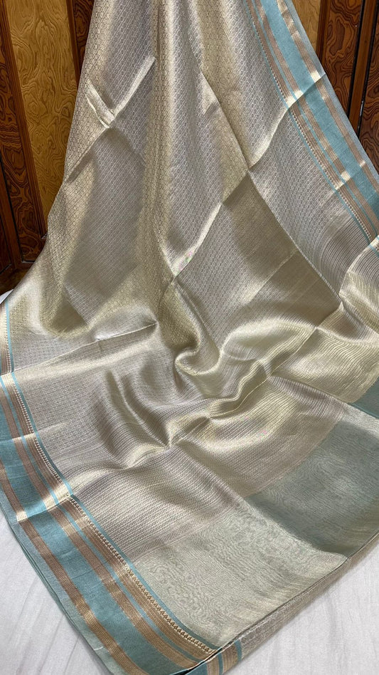 Handloom Pure soft Tissue Silk brocade Work Katan Border Saree Pastel color