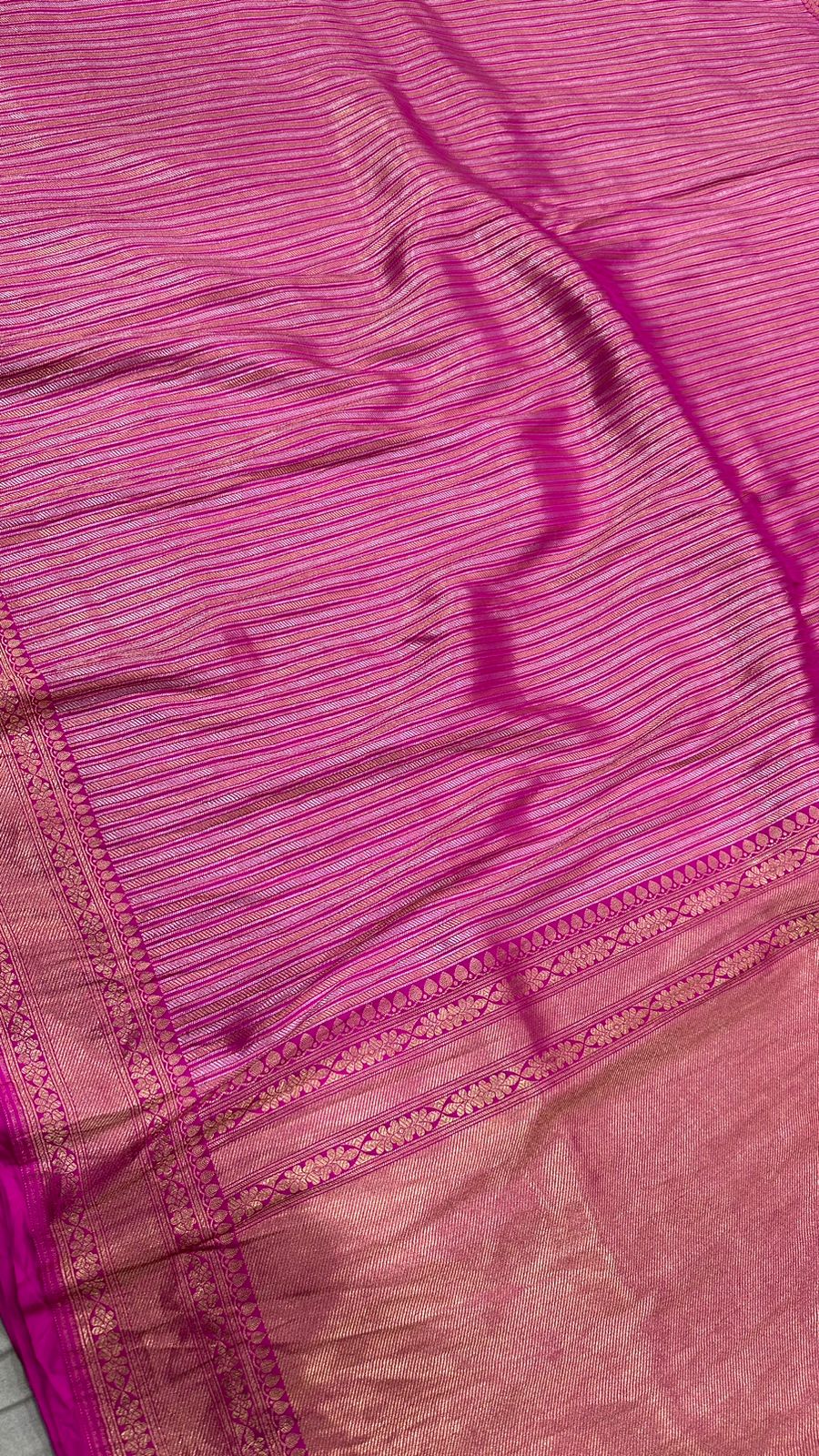 Handloom Pure Banarasi katan silk horizontal Gold and silver Zari lines saree