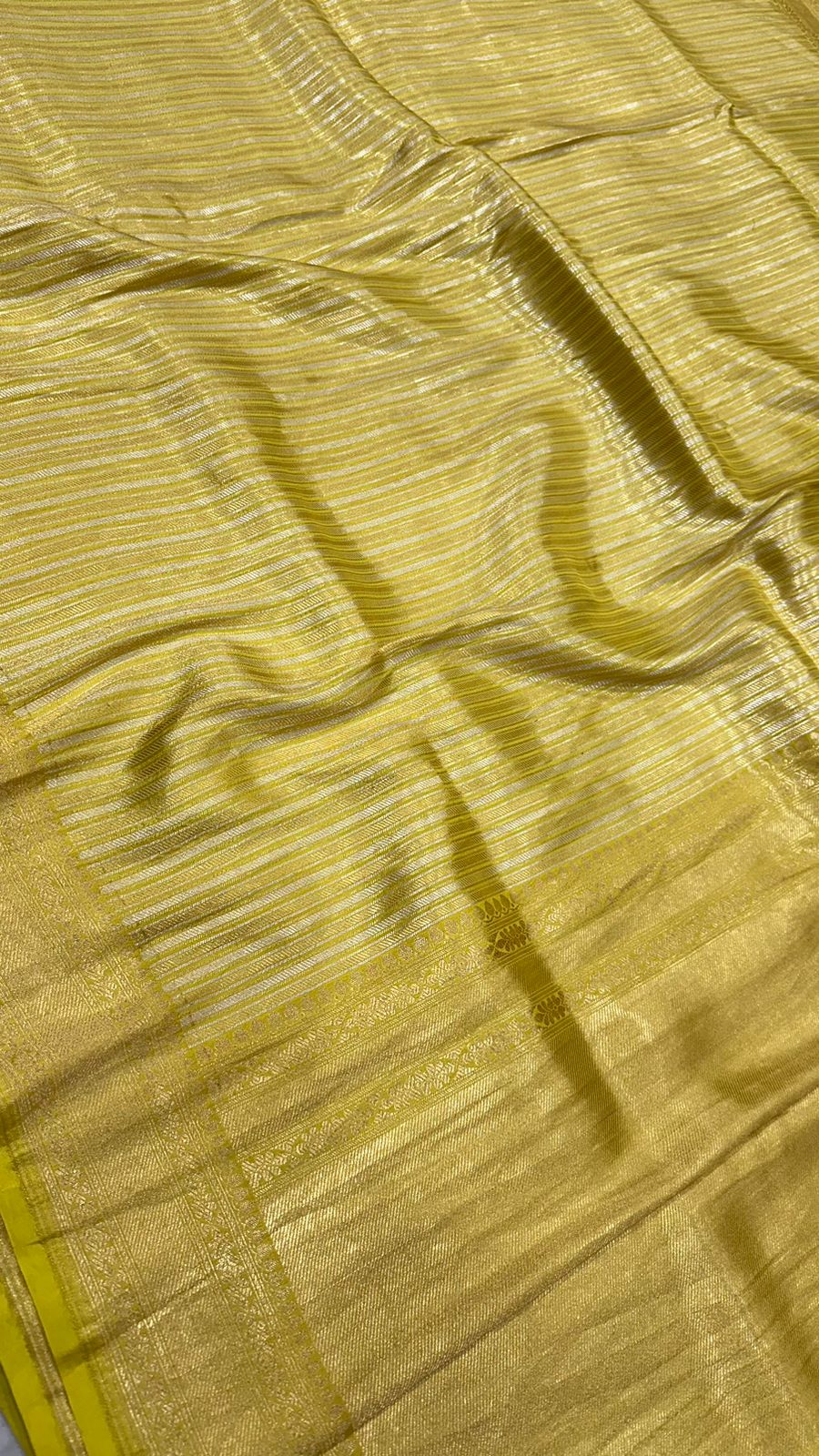 Handloom Pure Banarasi katan silk horizontal Gold and silver Zari lines saree