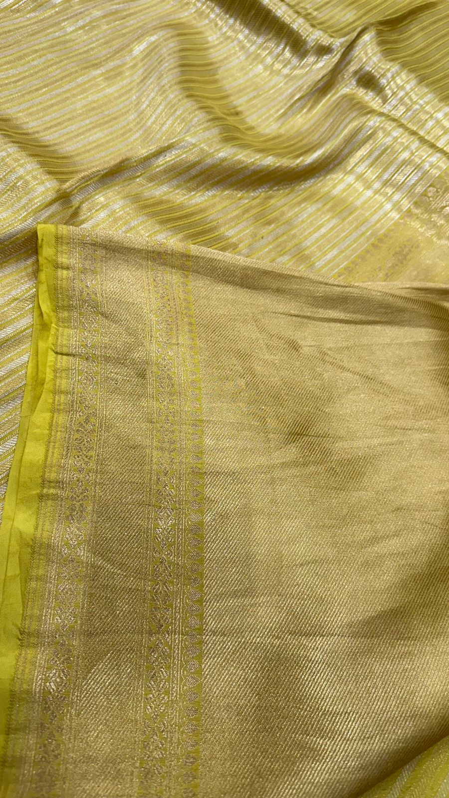 Handloom Pure Banarasi katan silk horizontal Gold and silver Zari lines saree