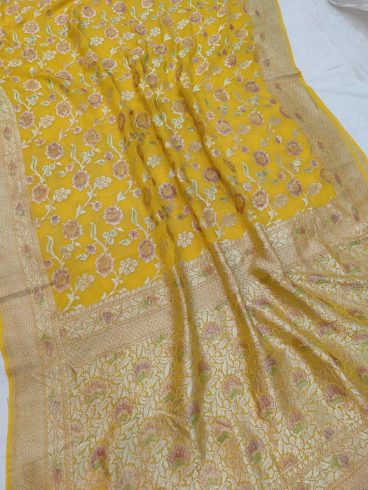 Handloom Pure Khaddi chiffon Banarasi Saree