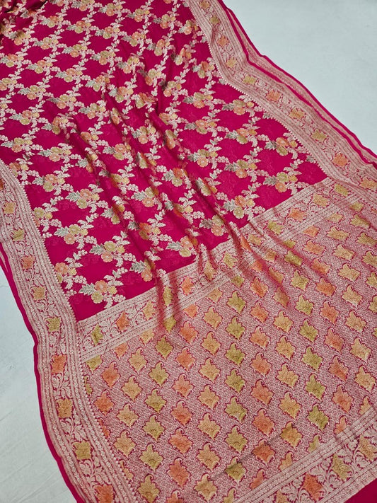 Handloom Pure Khaddi chiffon Banarasi Saree