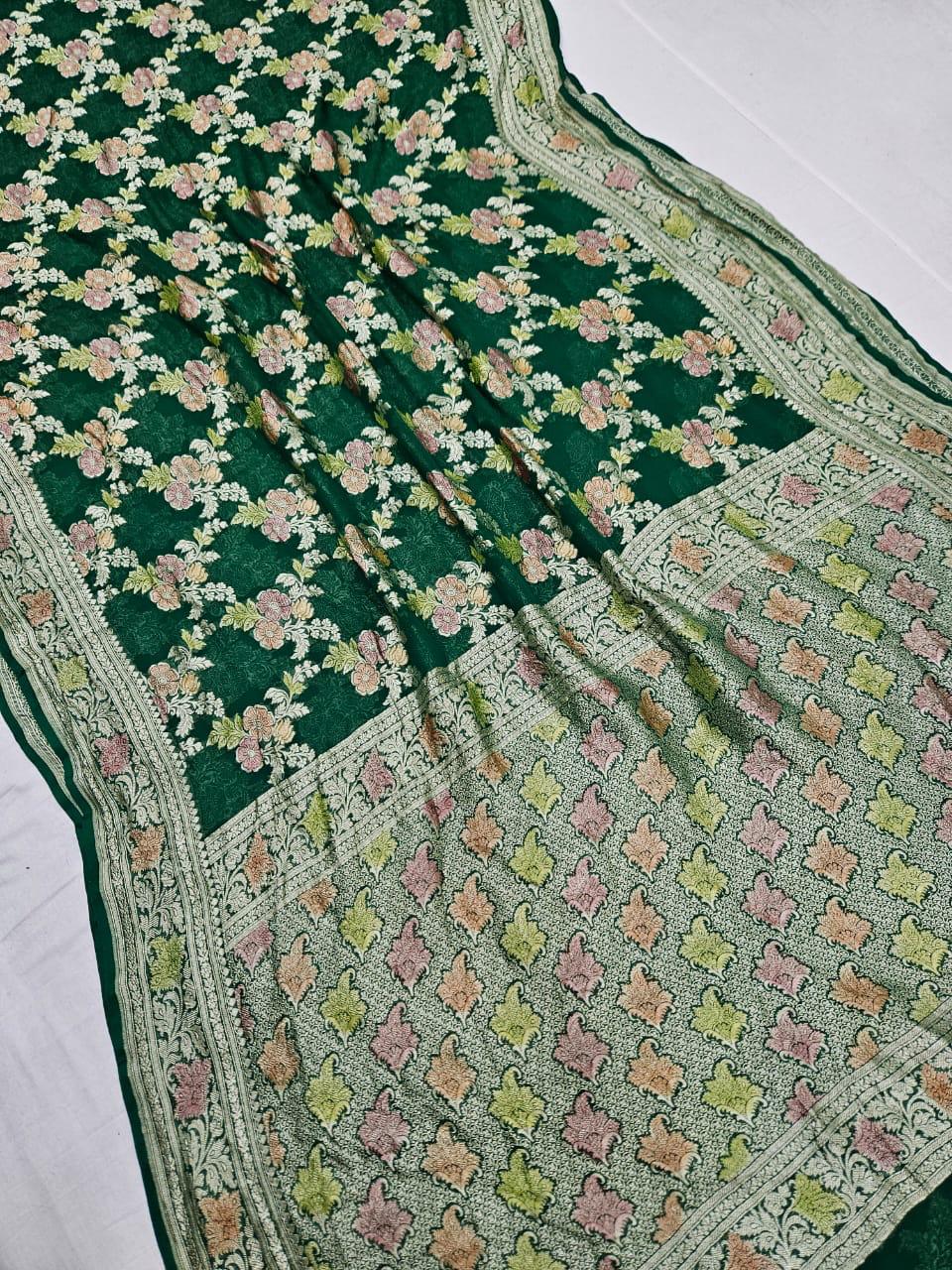 Handloom Pure Khaddi chiffon Banarasi Saree