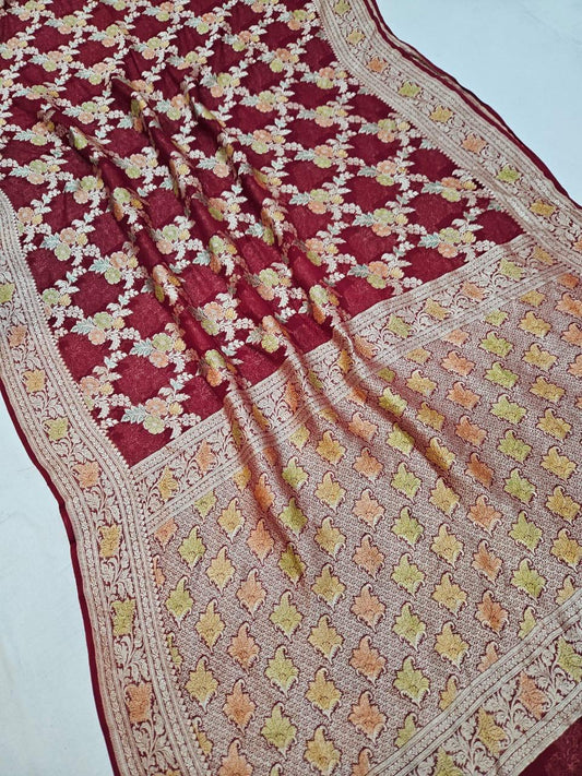 Handloom Pure Khaddi chiffon Banarasi Saree