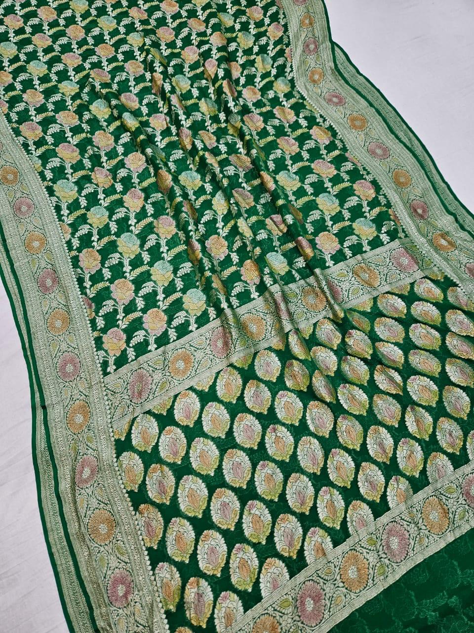 Handloom Pure Khaddi chiffon Banarasi Saree