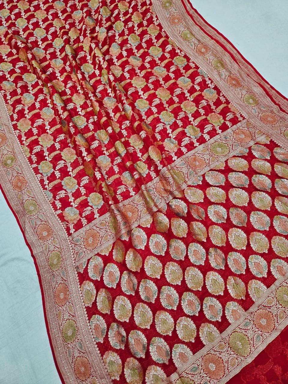 Handloom Pure Khaddi chiffon Banarasi Saree