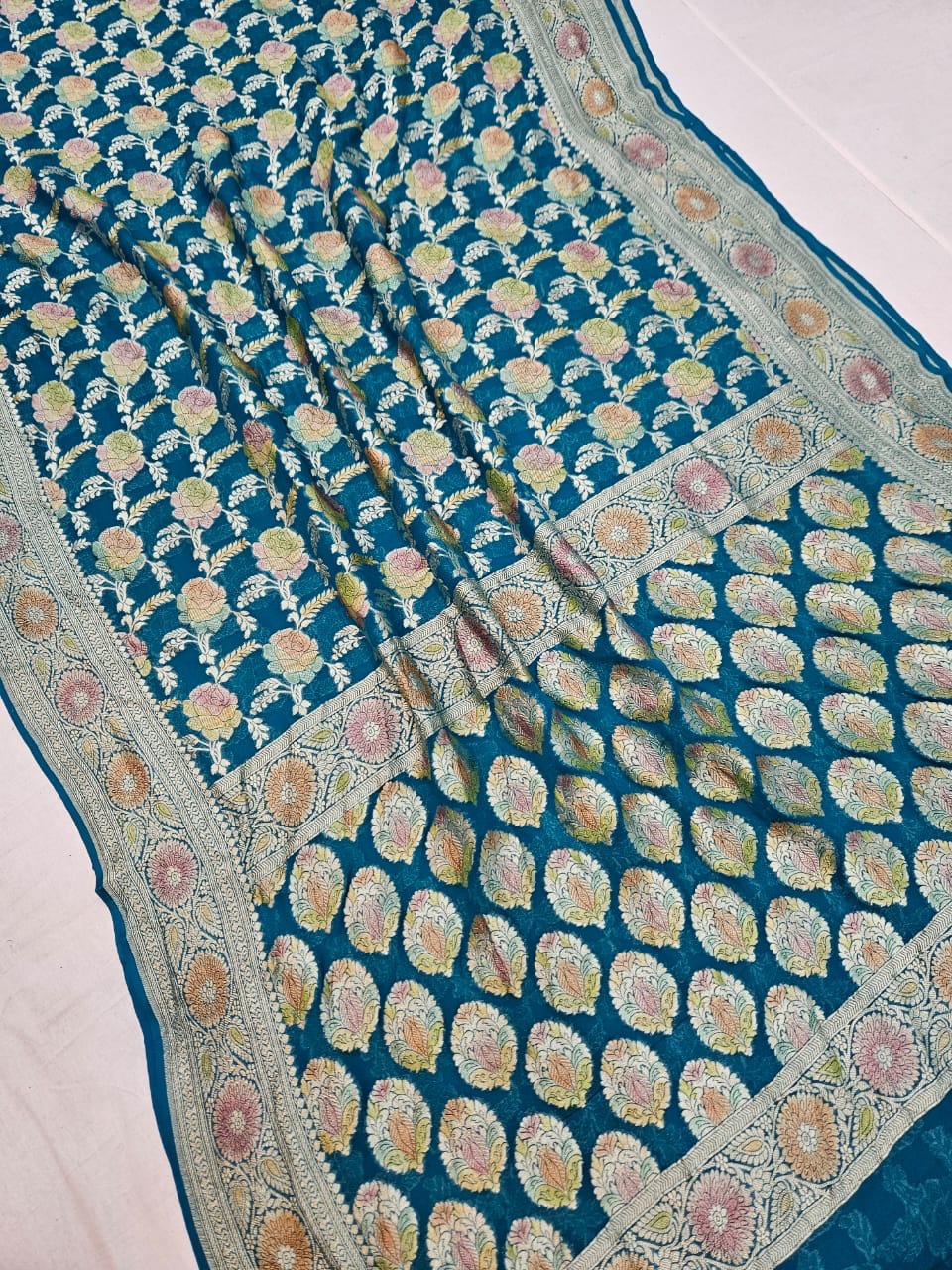 Handloom Pure Khaddi chiffon Banarasi Saree