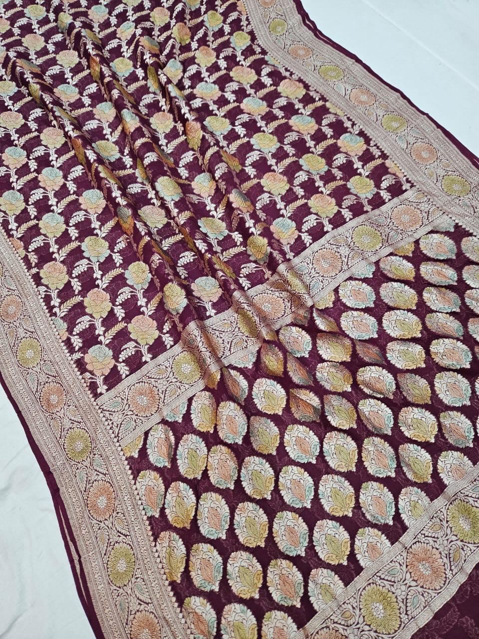 Handloom Pure Khaddi chiffon Banarasi Saree