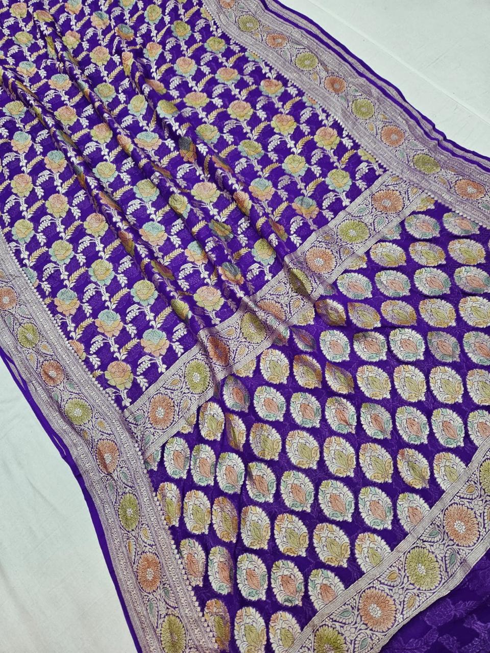 Handloom Pure Khaddi chiffon Banarasi Saree