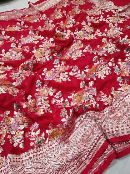 Banarasi pure georgett chiffon handloom khaddi meenakari dupatta