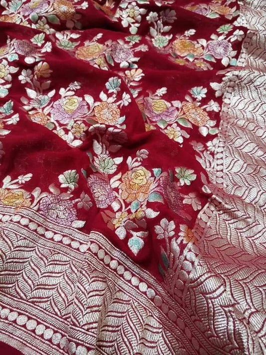 Banarasi pure georgett chiffon handloom khaddi meenakari dupatta