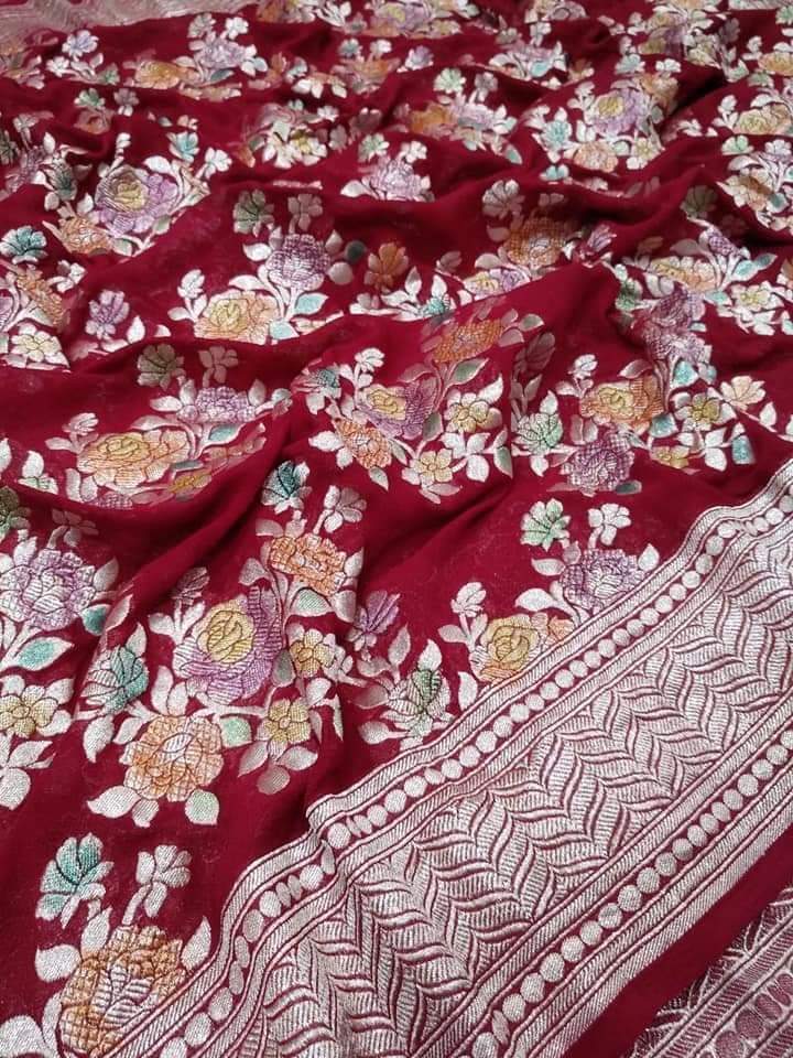 Banarasi pure georgett chiffon handloom khaddi meenakari dupatta