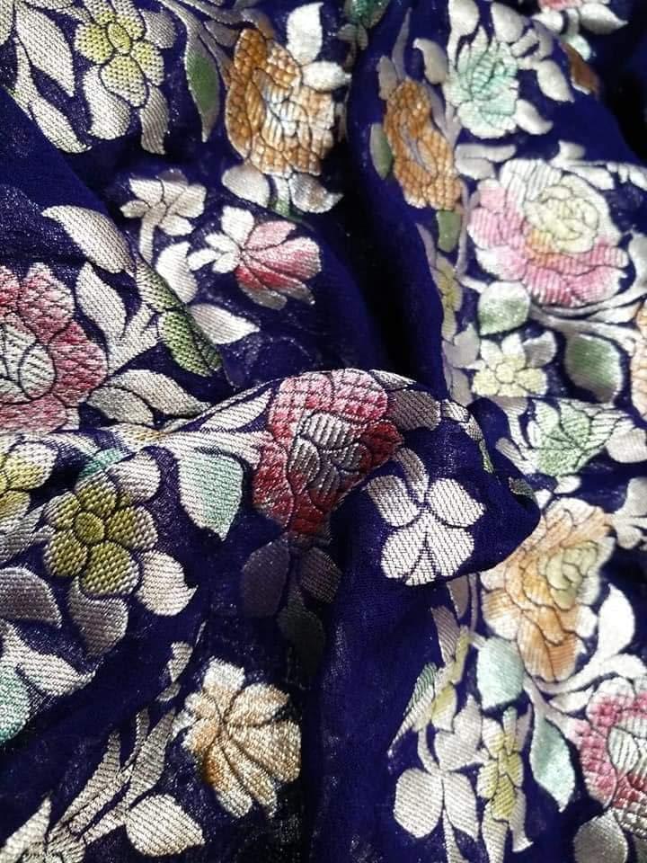 Banarasi pure georgett chiffon handloom khaddi meenakari dupatta