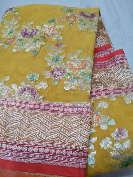 Banarasi pure georgett chiffon handloom khaddi meenakari dupatta