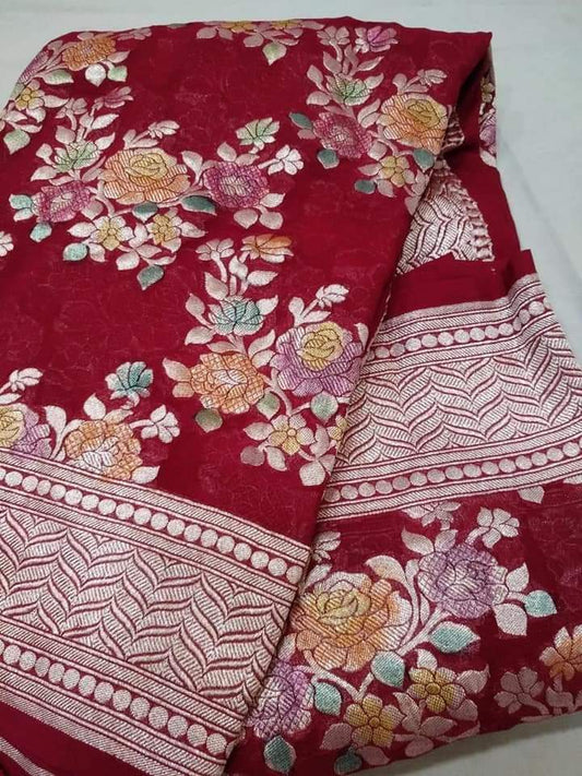 Banarasi pure georgett chiffon handloom khaddi meenakari dupatta