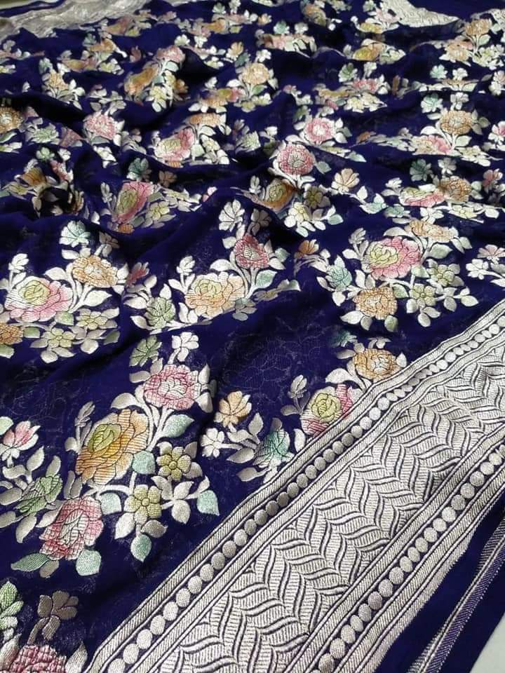 Banarasi pure georgett chiffon handloom khaddi meenakari dupatta