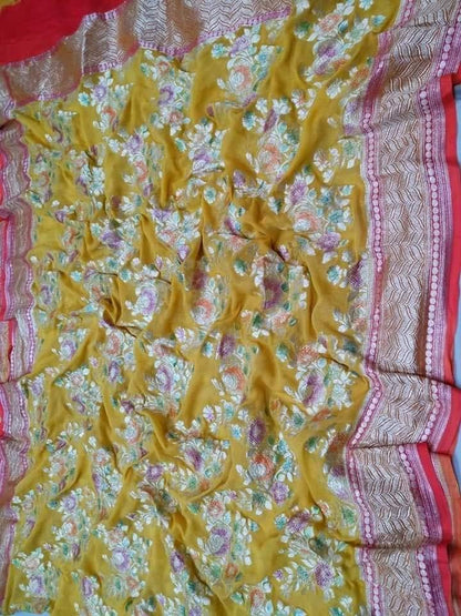 Banarasi pure georgett chiffon handloom khaddi meenakari dupatta