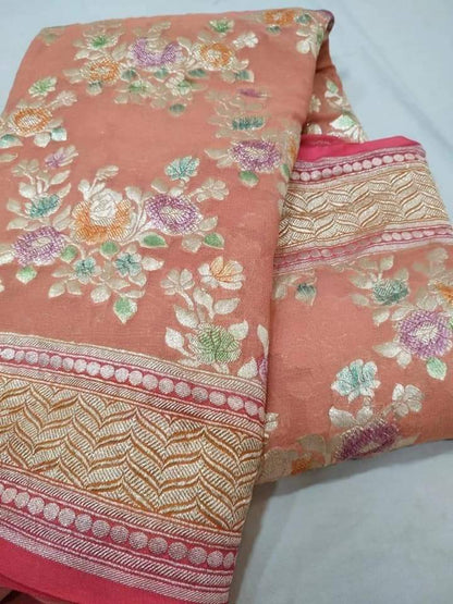 Banarasi pure georgett chiffon handloom khaddi meenakari dupatta