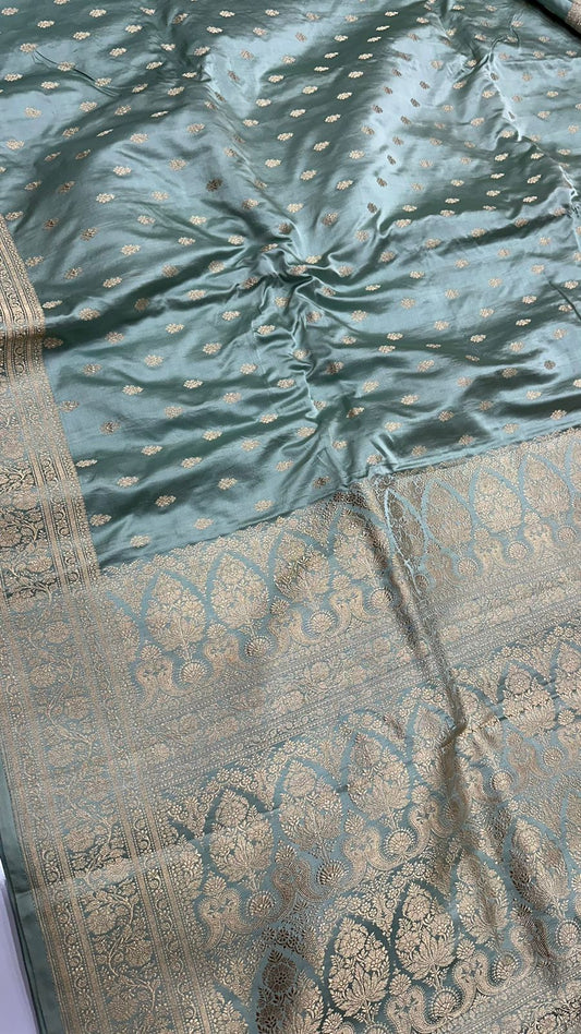 Handloom Pure Satin Silk  Zari buti Saree