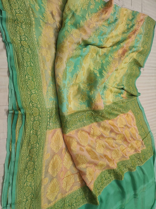 Handloom Pure Khaddi chiffon Banarasi Rangkaat Saree..