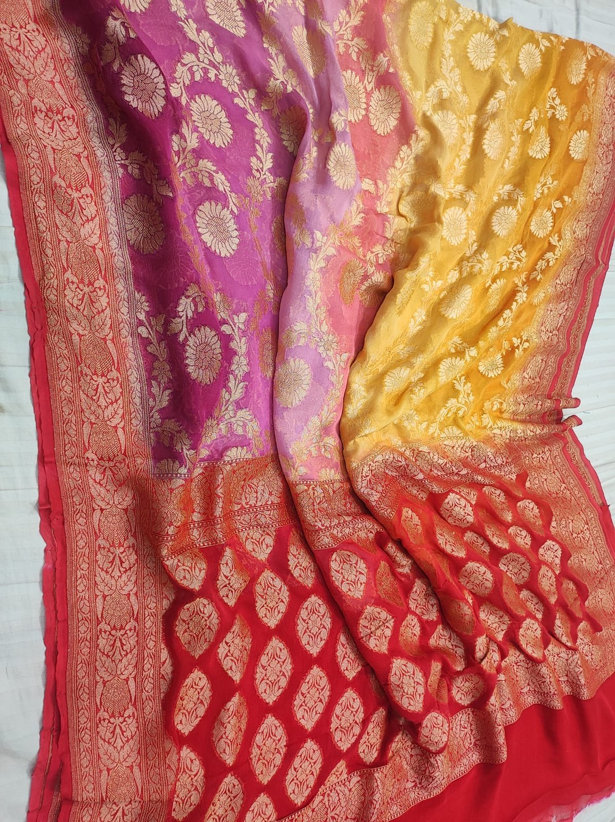 Handloom Pure Khaddi chiffon Banarasi Rangkaat Saree..