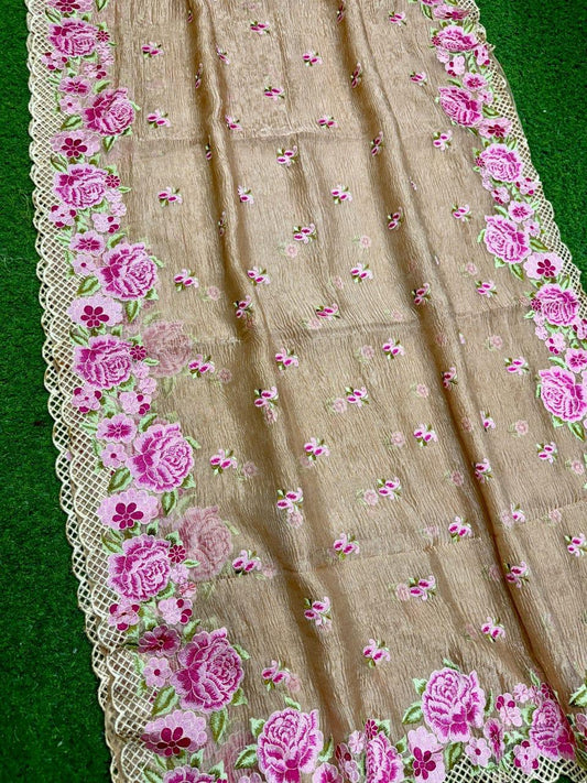 Pure tissue silk embroidery work saree