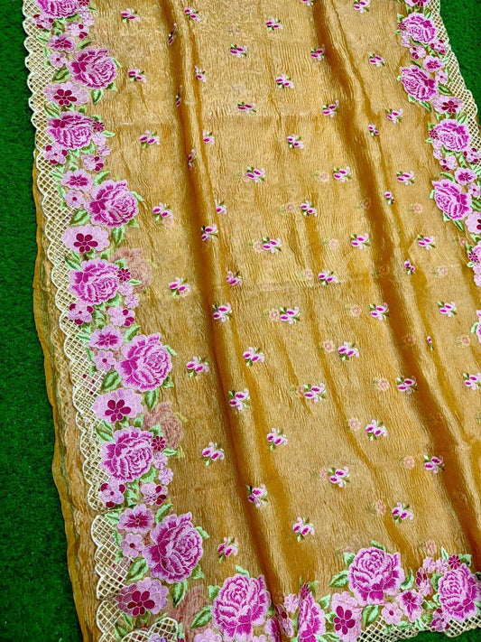 Pure tissue silk embroidery work saree