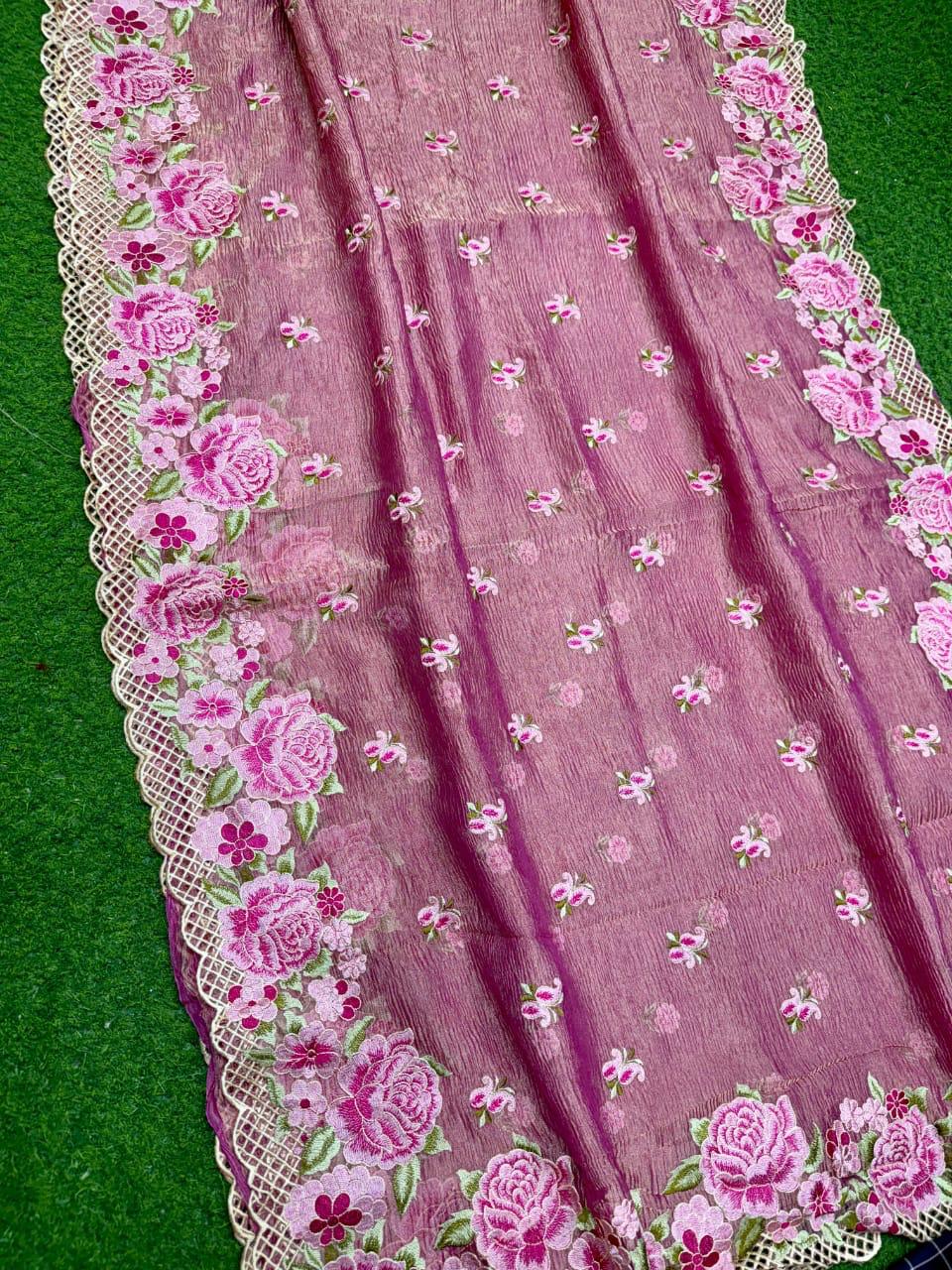 Pure tissue silk embroidery work saree