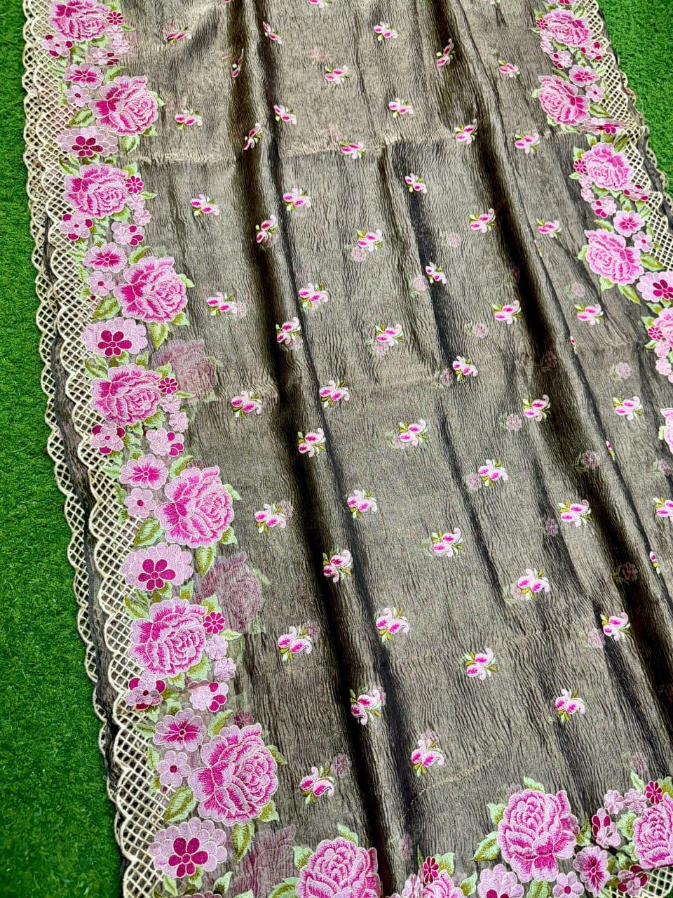 Pure tissue silk embroidery work saree