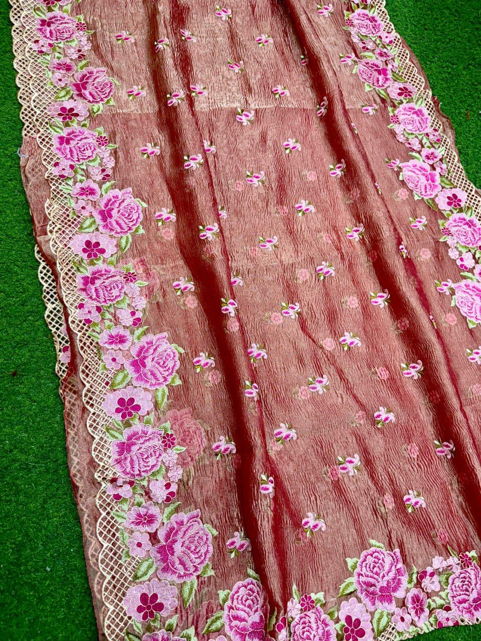 Pure tissue silk embroidery work saree