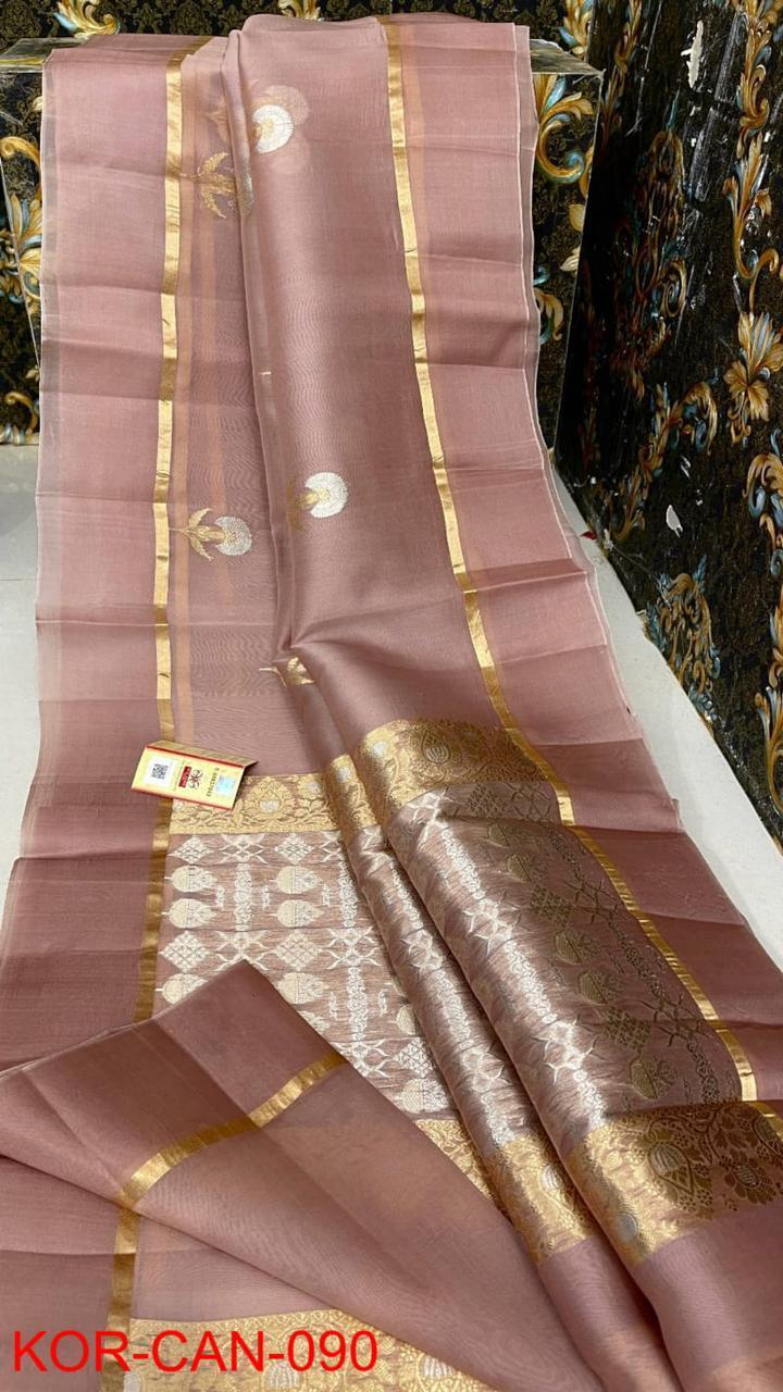 Handwoven Banarasi pure kora Organza sarees