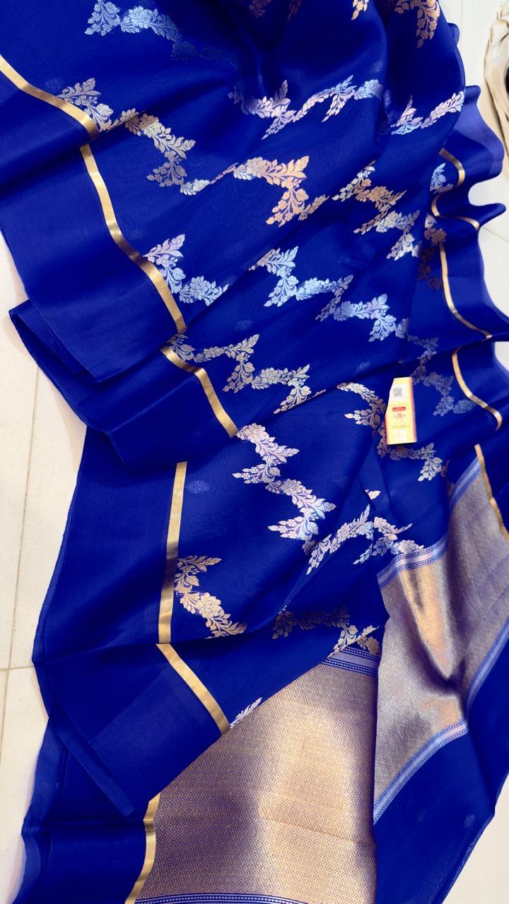 Banarasi Handloom Pure kora Organza silk saree satin border kaduwa Weaving