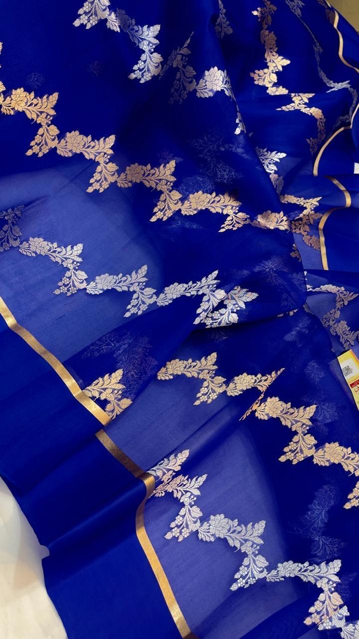 Banarasi Handloom Pure kora Organza silk saree satin border kaduwa Weaving