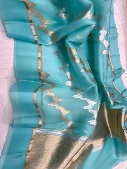 Banarasi Handloom Pure kora Organza silk saree satin border kaduwa Weaving