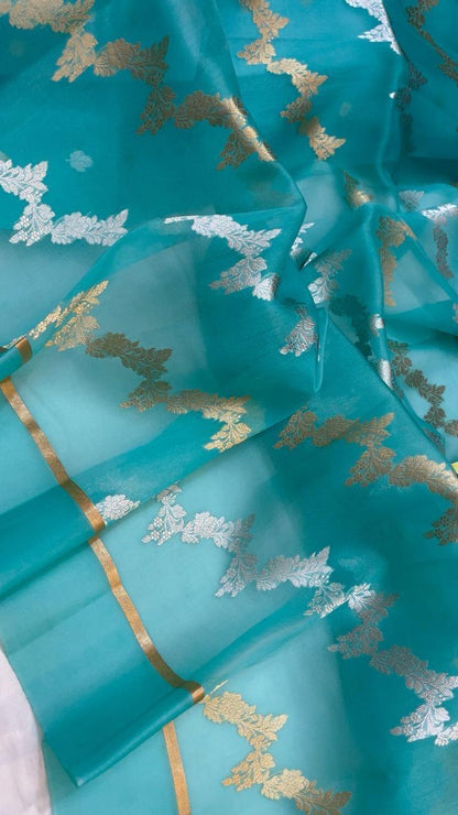 Banarasi Handloom Pure kora Organza silk saree satin border kaduwa Weaving