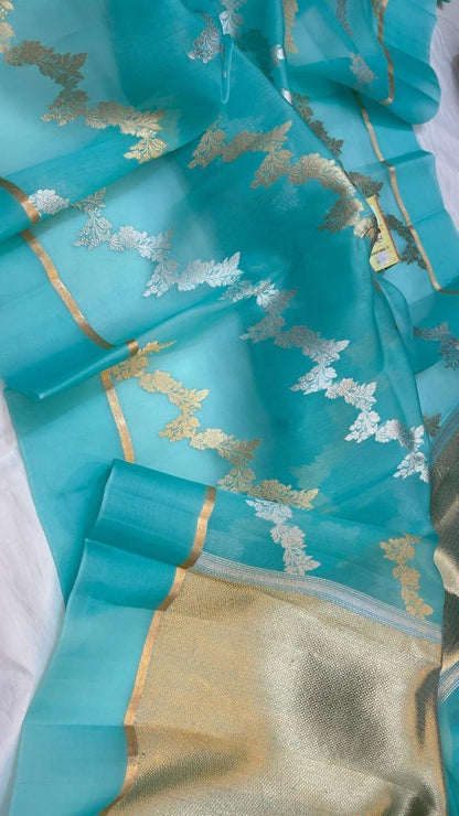 Banarasi Handloom Pure kora Organza silk saree satin border kaduwa Weaving