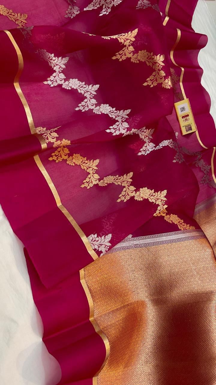 Banarasi Handloom Pure kora Organza silk saree satin border kaduwa Weaving