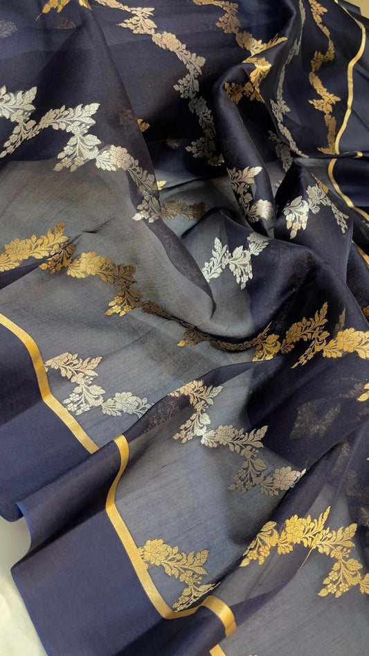 Banarasi Handloom Pure kora Organza silk saree satin border kaduwa Weaving