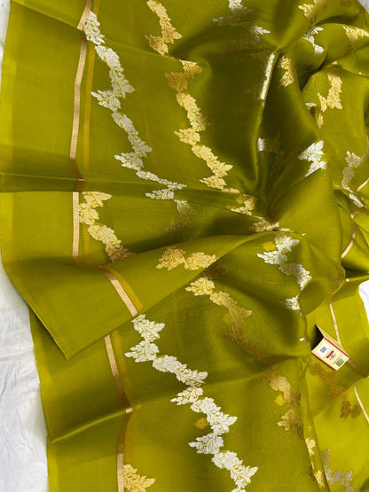 Banarasi Handloom Pure kora Organza silk saree satin border kaduwa Weaving