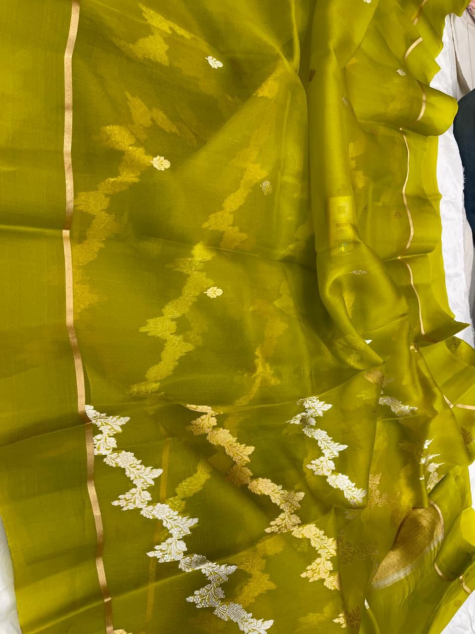 Banarasi Handloom Pure kora Organza silk saree satin border kaduwa Weaving