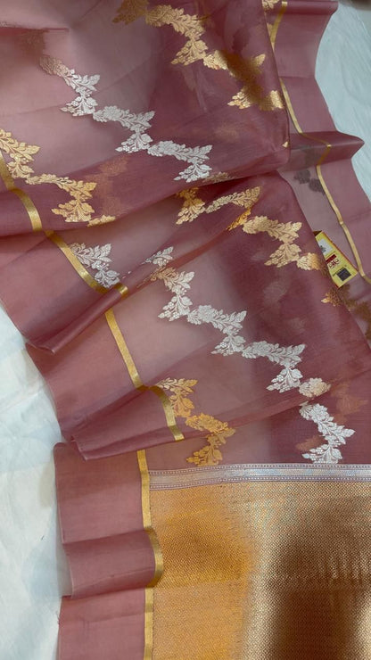 Banarasi Handloom Pure kora Organza silk saree satin border kaduwa Weaving